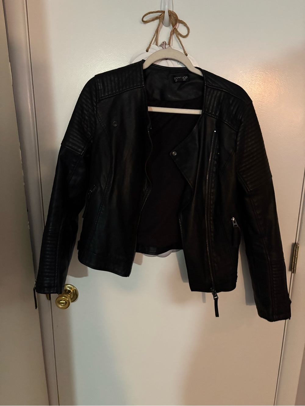 Topshop Black Faux Leather Quilted Moto Jacket